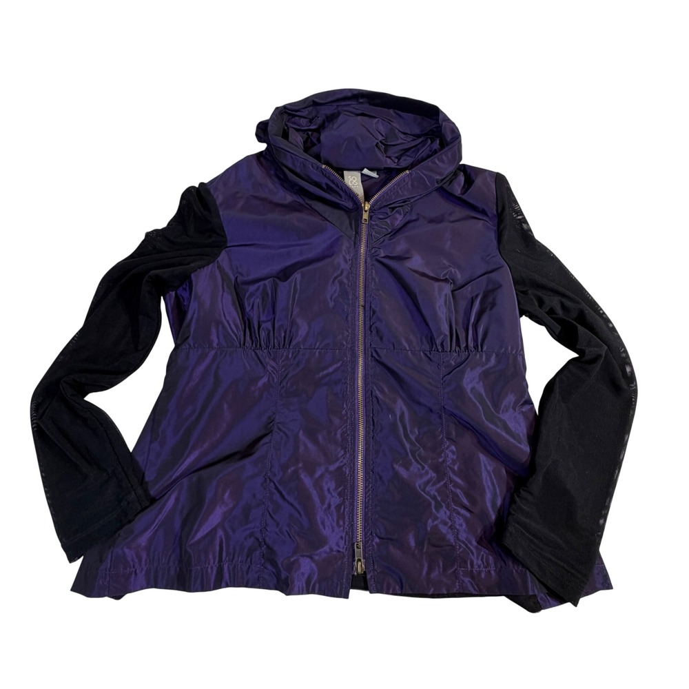 Solo Moda Polyester Jacket Size 10 Purple Sheer Mesh Sleeves Hooded Zip